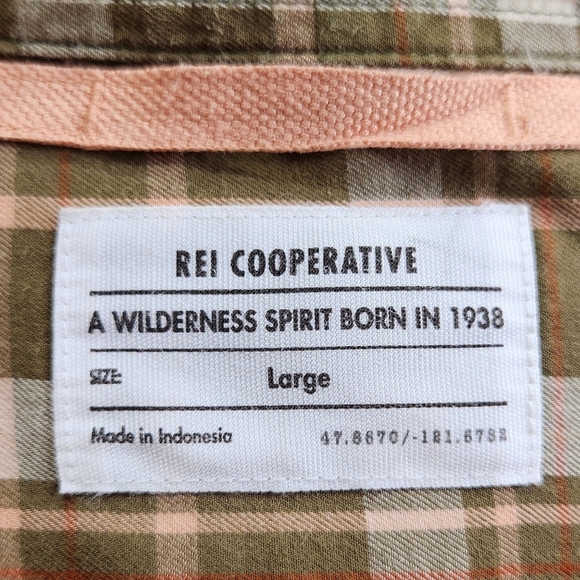 REI Co-Op Northwoods Button-up Shirt Tan Green Pink Sz Large Plaid 100% Cotton - Picture 2 of 11